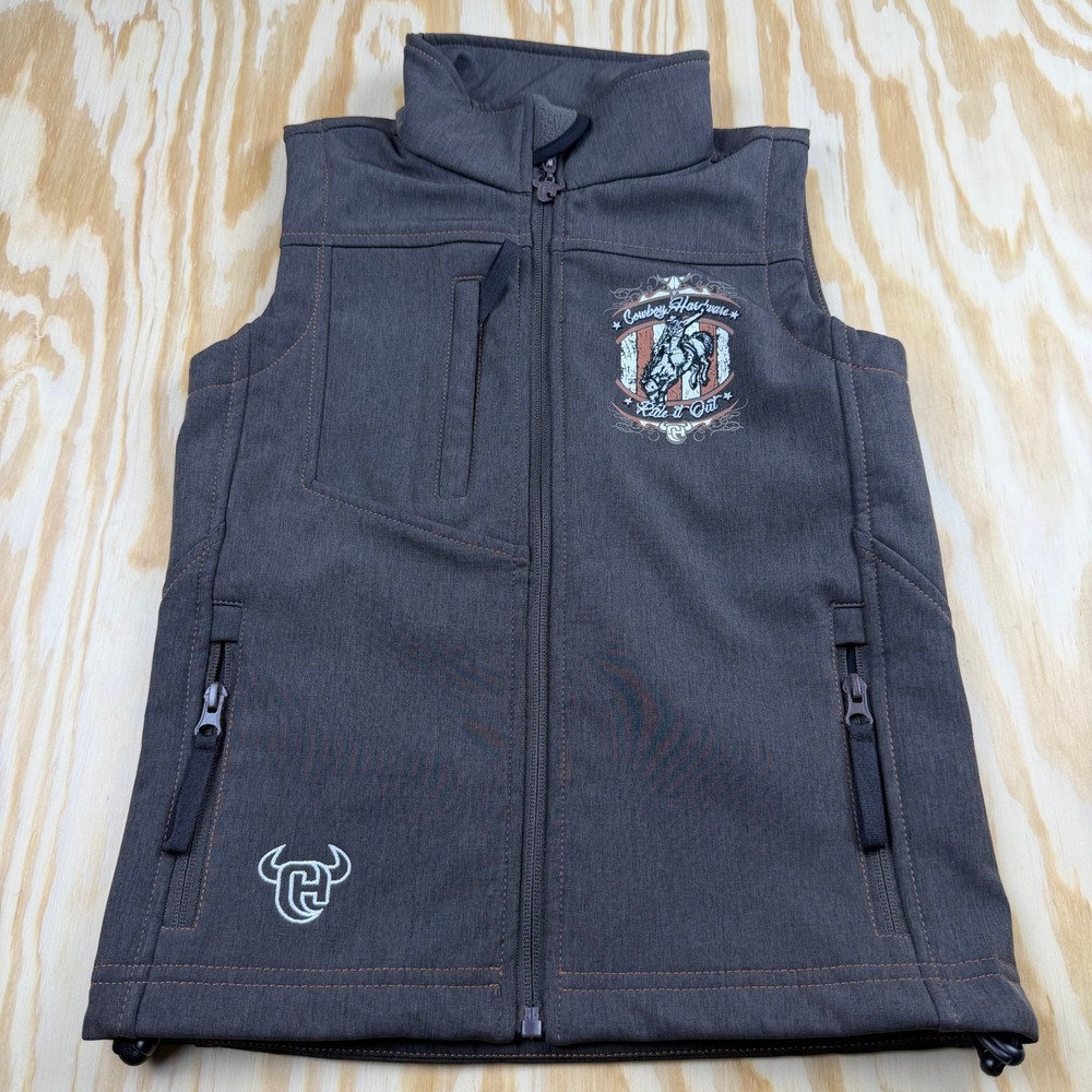 Cowboy Hardware Boys Ride It Out Softshell Fleece Lined Vest Charcoal Grey S/6